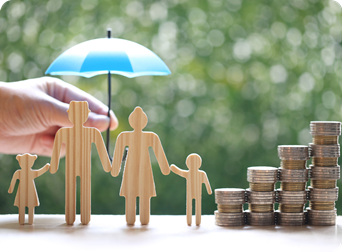 Family under an umbrella
