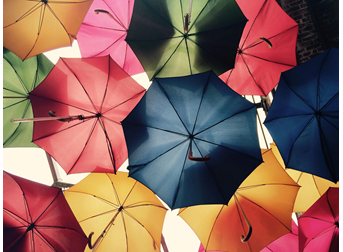 Rainbow umbrellas under the moonlight